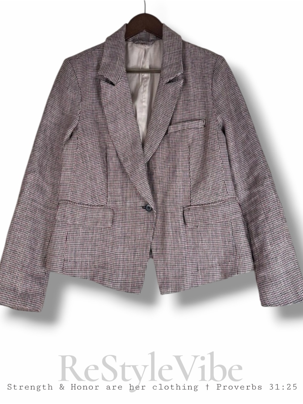 FREE PEOPLE Women’s Size S Blazer Jacket Coat Linen Plaid Lined